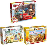 LISCIANI - LOT 3 Maxi Puzzles Disney 2 en 1 - Cars (50x35cm) + Winnie l'ourson + Roi Lion (70x50cm) - 24 Pièces Chacun - Double Face à Colorier - Feutres Inclus - Jeux Éducatifs Enfants 3+ Ans