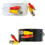 15M White Premade BNC Video Power Cable/Wire for Security Camera, CCTV, DVR, Surveillance System, Plug & Play