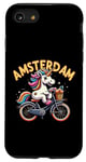 Coque pour iPhone SE (2020) / 7 / 8 Amsterdam Netherland Vélo licorne pour filles et femmes arc-en-ciel