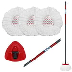 DLAIMI Spin Mop Head Replacement, Base, Handle Compatible with Vileda Turbo Microfibre Mop, 3pcs Microfiber Mop Heads, 1pcs Triangle Mop Head Cover and 1pcs telescopic Mop Handle Combo Set