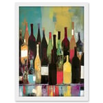 Artery8 Rose White and Red Glass Wine Bottles on Shelf Artwork Framed A3 Wall Art Print