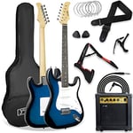 3rd Avenue XF Pack Ultime Guitare Électrique 4/4 Taille Standard avec Ampli 10 W, Jack, Stand, Housse, Sangle, Jeu de Cordes de Rechange, Médiators et Capodastre – Bleu