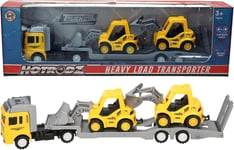 Toy Truck Transporter & 2 Diggers Hotrodz Plastic Play Set Pull Back Action 3+