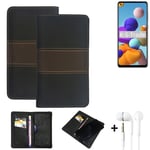 Wallet Case + headphones for Samsung Galaxy A21s Protective Cover Brown