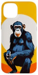 Coque pour iPhone 14 Plus Chimpanzé à l'horizon avec soleil dans le jeu de couleurs primate singe