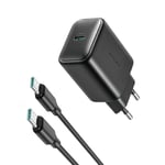 Joyroom 25W enkel USB-C-laddare med 60W C till C-kabel, 1m - Svart