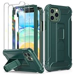 ORETECH Coque pour iPhone 11 Pro Max avec [2 Verre Trempé Protection écran] et [Support],2 en 1 Anti-Rayure Coque iPhone 11 Pro Max Antichoc PC Rigide TPU Souple Etui iPhone 11 Pro Max 6,5''Vert Foncé