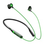 Tour de cou Bluetooth écouteur Virtuel 7.1 Stéréo 3D Jeu Son 65MS écouteurs à Faible Latence 110mAh Lumineux Métal Intra-auriculaire Sport Gaming Casque avec Micro,Vert