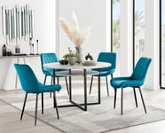 Adley Grey Concrete Effect And Black Round Dining Table with  Shelf and 4 Velvet Pesaro Dining Chairs