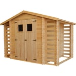 Abri de jardin en bois avec à bûches / rangement 5,47 m² - Cabane de jardin extérieure avec sol imprégné – extérieur H218 x 328 x 206 cm Timbela