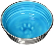 Loving Pets Le Bol Glazed Interior Stainless Steel Dog Bowl Non-Slip Dishwasher Safe Durable Pet Dish - Seine Blue - Small (500 ml)