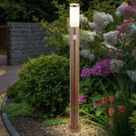 Borne lumineuse avec détecteur de mouvement lampe d'extérieur lampadaire IP44 lampe de jardin aspect bois, résistant aux acier inoxydable brun opale,