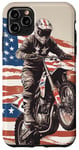 Coque pour iPhone 11 Pro Max Dirt Bike Drapeau US Motocross Vintage Dirt Track Racing