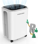 12L/Day Dehumidifier, FRESHDEW Dehumidifiers with Drain Hose, 2.3L Water Tank, Dehumidifier for Home Basement, Laundry Drying, Overflow Protection, 24H Timer, Continuous Drainage