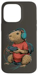 Coque pour iPhone 14 Pro Max Capybara Gamer Casque de jeu vidéo pour adolescents et joueurs de jeux