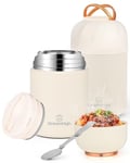 Dreamhigh® Thermos Alimentaire Chaud 850 ml, Acier Inoxydable Boite Repas Isotherme avec Poignée, boite alimentaire isotherme avec Cuillère, sans BPA, pour Ecole, Bureau, Camping (Blanc)