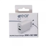 Gear Laddare 1xUSB-C + 1xUSB-A PD/PPS 25W + 18W QC Vit