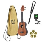 Ortega Guitars Ukulélé Soprano acoustique - modèle gaucher - Keiki K2 - Kit de démarrage incluant Accordeur, Courroie, 5 Médiators Medium et Sac à cordon - acajou (K2-MAH-L)