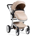 GOPLUS Poussette Pliante pour Bébé 0-36 Mois, 2-en-1 Poussette Réversible avec Siège et Poignée Réglables, Auvent Amovible, Harnais à 5 Point, Moustiquaire, Transport Facile, Charge 25KG, Beige