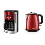 Russell Hobbs Machine à Café, Cafetière Filtre 1,8L Inox, 12 Tasses, Programmable, Auto-Nettoyante - Rouge 23240-56 Luna & Bouilloire Compacte 1L, Ebullition Rapide, Rouge 24992-70 Colours Plus