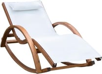 Chaise Longue à Bascule Bois Pin - Fauteuil Berçant - Transat - Bain de Soleil - Matelas Blanc Résistant - Extérieur