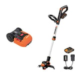 WORX - Tondeuse Robot connectée sans Fil LANDROID - WR130E - jusqu'à 300m² + Débroussailleuse sans Fil 20V - Ø30cm - WG163E (Installation Facile, tond sous la Pluie, connectée et Autonome)