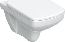 Geberit Geberit Selnova Square Vägghängd Wc-Stol, Trattformad, B35,5Cm, H39cm, T53cm, Rimfree, Med Toalettstol, Toppmonterad, Fritt Fall, Med Löstagbara Gångjärn, Överlappande Toalettstolsöverdrag, Antibakteriell [12]