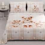 PETTI Artigiani Italiani - Couvre-lit Double été 260 x 270 cm 100 g/m² Double Face, Couette pour lit Double Printemps, Couette légère, Teddy Taupe, 100% fabriqué en Italie