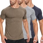 ZENGVEE 3 Pack T-Shirt Slim Fit Homme pour Fitness T-Shirt à Manches Courtes Tee Shirt Sport Séchage Rapide Respirant Baselayer Haut Running Gym(320-Black Gray Green-L)