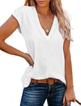 iChunhua V Neck Tshirts Womens Casual Summer Tops Cap Sleeve Tank Vest Top White Medium