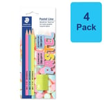 4 x Staedtler Pastel Line HB Graphite Pencils Erasers & Pencil Sharpener Set