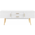 Meuble tv design support télé banc pieds en bois 140 cm blanc