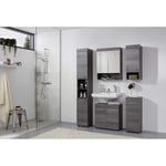 Ensemble de salle bain contemporain 5 pièces Cooper Gris RUNNER argent fumé : colonne/meuble ss vasque/armoire toilette/meuble haut/meuble bas