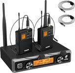 TONOR UHF Wireless Microphones System with Headset/Lavalier Lapel Mics, Bodypack