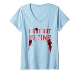 Womens Vintage I GOT OUT IN TIME Film Buff Survived Evil AI Joke V-Neck T-Shirt