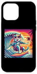 Coque pour iPhone 12 Pro Max Chat amusant surfeur hawaïen coucher de soleil tropical paradis surfeur