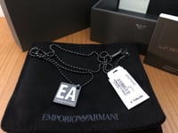 Emporio Armani New Logo Stainless Steel Gunmetal Necklace - EGS2754060 - New