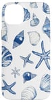 Coque pour iPhone 14 Plus Été côtier bleu coquillage, étoile de mer, femme