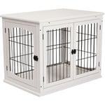 Pawhut - Cage pour chien animaux cage en bois mdf classe E1 3 portes verrouillables max. 30 Kg dim. 81L x 58l x 66H cm blanc noir