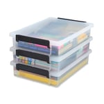 Iris Ohyama, Boite Rangement Plastique, 4L, Lot de 3, Transparent, Clips de Fermeture, Poignée, Organisateur de Papier & Documents, Empilable, pour Bureau, Jouets & Jeux, Fournitures Scolaires LLB-A4