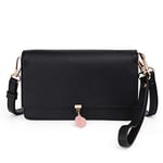 UTO Sac bandoulière Femme Portefeuille Pochette avec Bracelet 4 Moyens À Porter Cuir PU Porte Cartes Passport Clutch Purse Noir