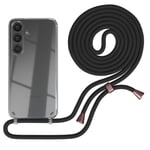 For Samsung Galaxy S24 phone case with detachable cord chain black clips rose