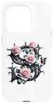 Coque pour iPhone 15 Pro Letter S Initial Floral Monogram Rose Pink Flower Butterfly