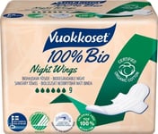 Vuokkoset Vuokkoset, 100% Bio, Sanitary Pads With Wings For The Night, 9 Pcs.