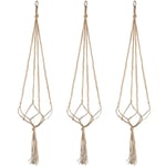 Litzee - 3 Pcs Suspension Plante, Cintres en Jute pour Pot de Fleurs Portes Plantes Macramés avec Porte-Clés pour Décoration Extérieur Intérieur