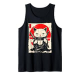 Kawaii Samurai Cat Drinking Coffee, Ninja Cat for Cat Lovers Tank Top