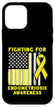 Coque pour iPhone 12 mini Ruban jaune de sensibilisation à l'endométriose drapeau américain guerrier