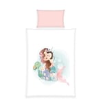 Herding babybest Parure de Lit Sirène, Taie d'Oreiller 40 x 60 cm avec motif réversible, Housse de Couette 100 x 135 cm, avec boutonnière pratique, 100% Coton