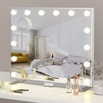 ADDCOLOR Hollywood Miroir Maquillage Lumineux, Miroir Coiffeuse avec USB Port de Charge et Téléphone Support, 14 Ampoules LED et 3 Réglable Déclairage Modes (60 * 18 * 52.3CM)