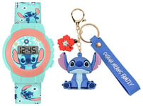 Disney Lilo And Stitch Blue Digital Watch and Keyring Set